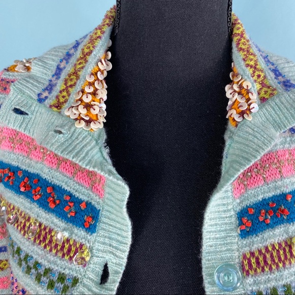 Free People Cropped Beaded Cardigan Sweater XS - Picture 6 of 7